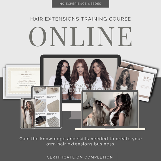 Online Multi Hair Extensions course. Tapes, nano & I tips, tape wefts and weaves